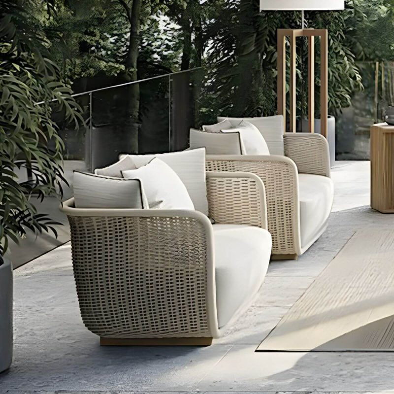 "Contemporary Outdoor Sofa with Cushion UV and Water Resistant Patio Sofa - Beige 1-Seater Sofa"