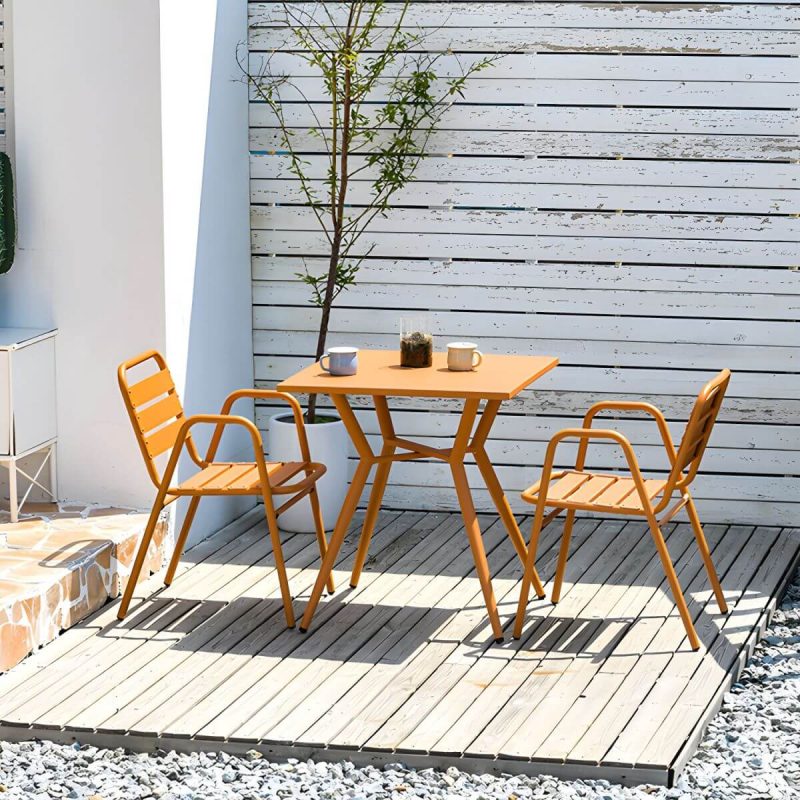"Traditional Style Patio Table Metal Water Resistant Patio Table - Square Orange Table Only"