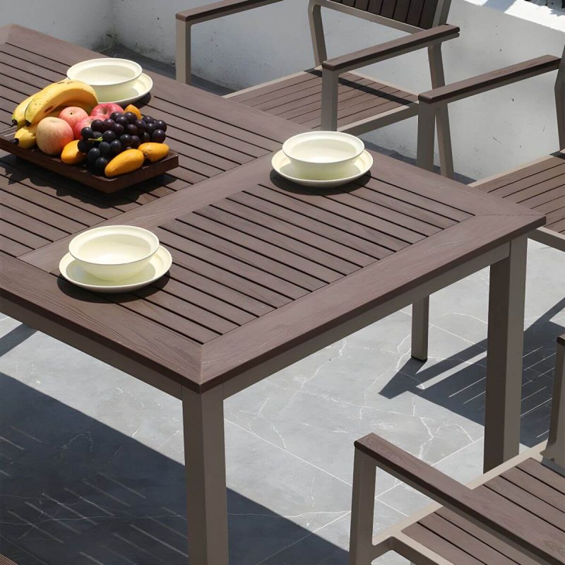 "Traditional Patio Table Wood Top Metal Frame Water Resistant Patio Table - 59.1"L x 35.4"W x 29.5"H Table Only"