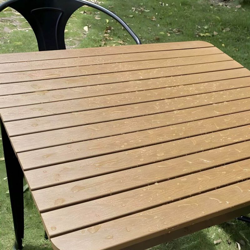 "Industrial Metal Outdoor Dining Table with Wood Top, Perfect for Patios and Outdoor Gatherings - Table Only Black 27.6"L x 27.6"W x 29.5"H"