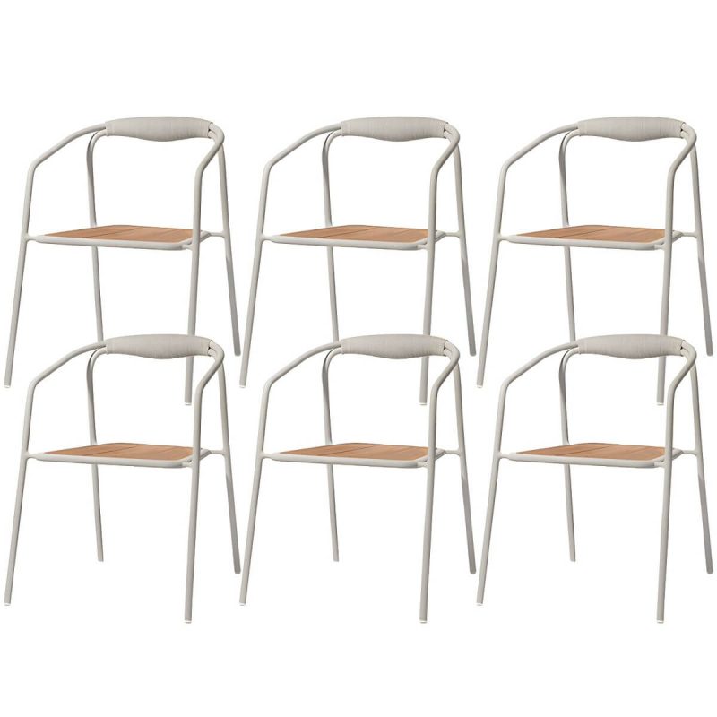 "Farmhouse Aluminum With Arm Open Back Stacking Patio Dining Chair - 6 Piece Set White Teak"