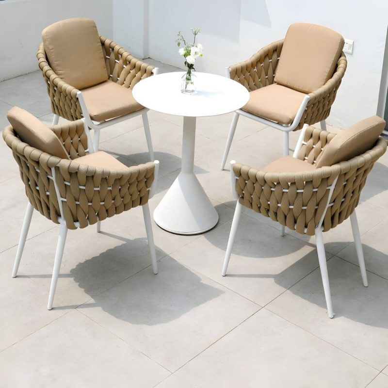 "Modern Aluminum Non-Foldable Patio Dining Arm Chair with Included Cushions 1pc - Brown 16" Density Sponge"