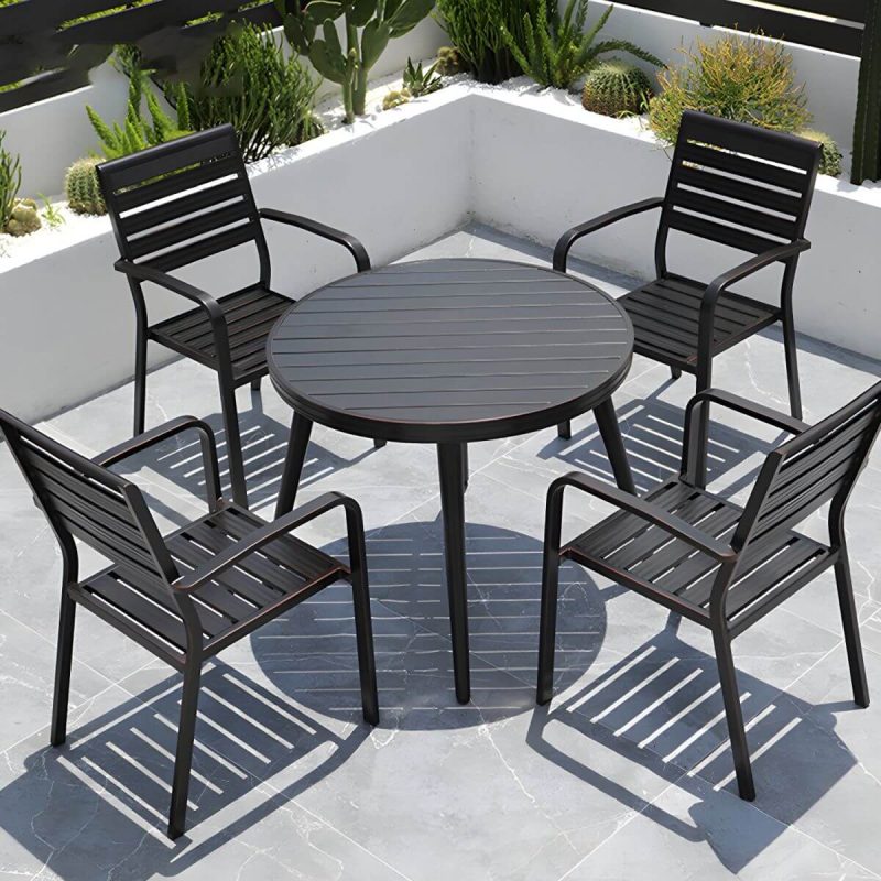 "Aluminum Dining Armchair Stacking Chairs 34.65" High in Black - 4 Piece Set"
