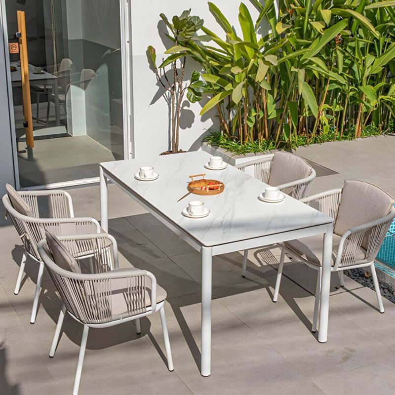 "Modern Rectangle Stone Top Patio Table Set Metal 4 Legs for Outdoor - Table & Chair(s) 31.5"L x 31.5"W x 29.5"H 2"