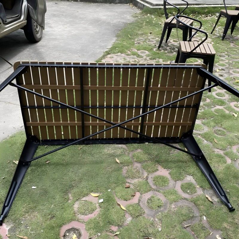 "Industrial Brown Wood Patio Dining Table without Umbrella Hole and UV Resistant Finish - 55.1"L x 27.6"W x 29.5"H White Table Only"