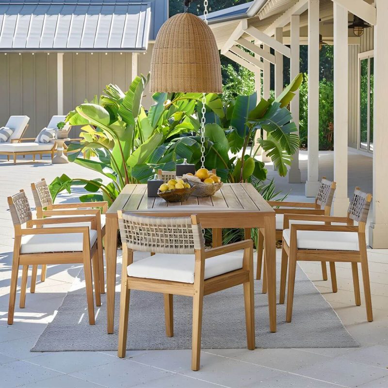 "Modern Patio Dining Table Set 1/5/7 Pcs Wood Frame Patio Dining Table and Chairs - Table & Chair(s) 94.5"L x 35.4"W x 29.5"H 6 Brown"