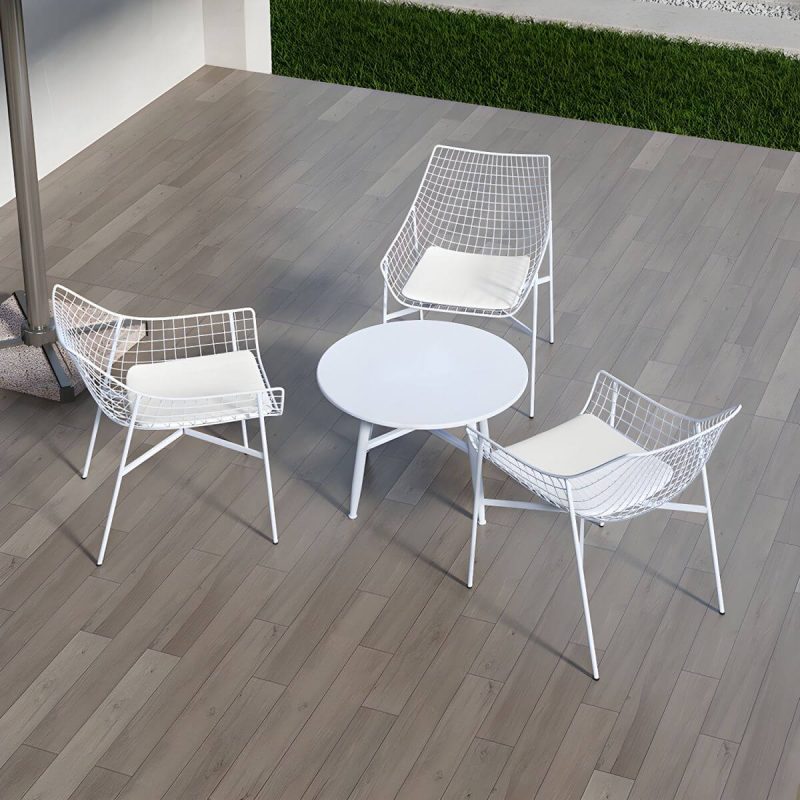 "Contemporary Iron Frame Black and White Armless Dining Side Chair - White 6 Piece Set"