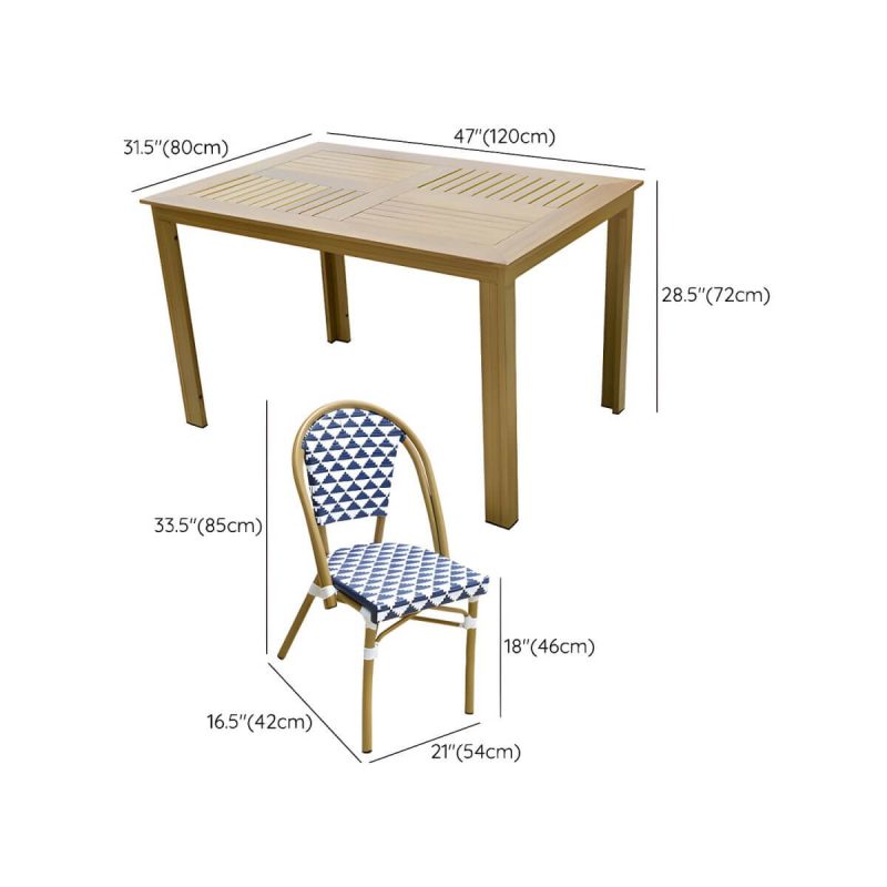 "Dimension of Contemporary Aluminium Dining Table Set with Armless Chair for Courtyard - Table & Chair(s) 47"L x 31"W x 28"H 4"