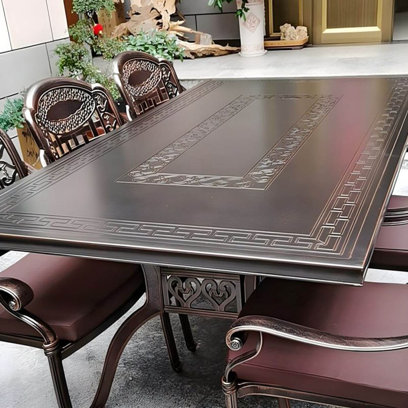 "Weatherproof Mid-Century Modern Brown Metal Rectangular Patio Dining Set - Table 47.2"L x 31.5"W x 29.5"H"