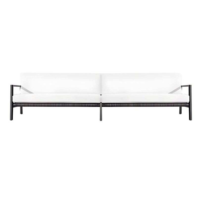 "Modern Metal Black Frame Symmetrical Sofa with White Upholstery and Removable Cushions - 3-Seater Sofa"