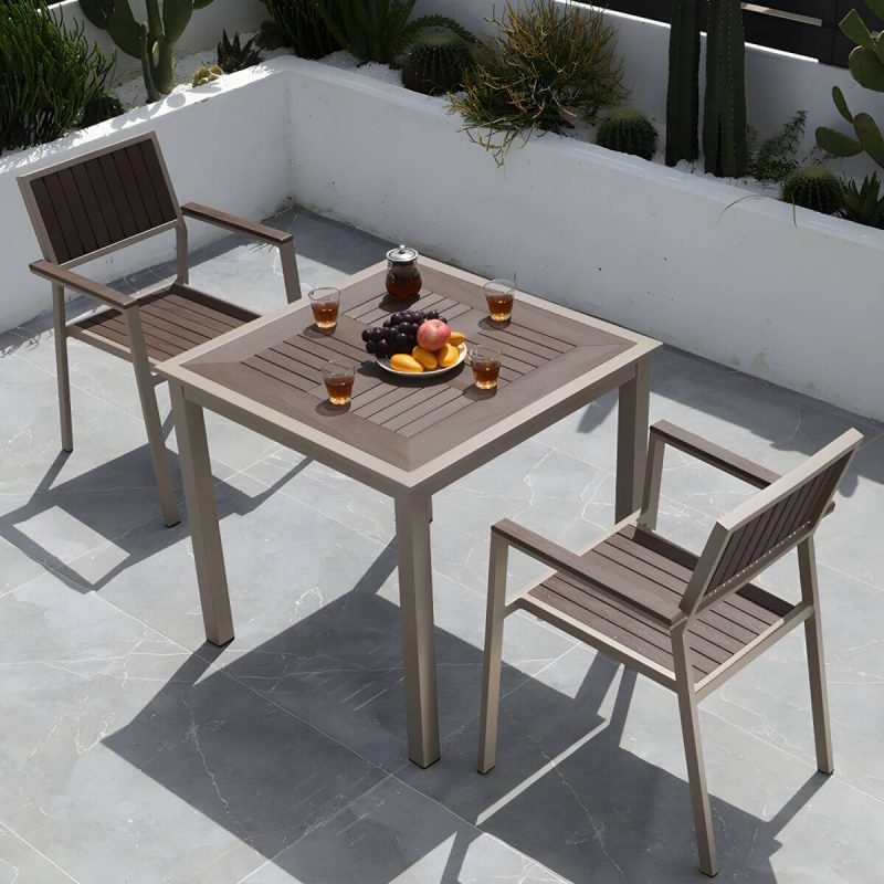 "Traditional Patio Table Wood Top Metal Frame Water Resistant Patio Table - 31.5"L x 31.5"W x 29.5"H Table Only"