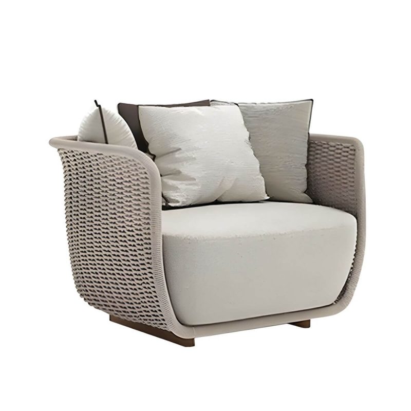 "Rust Resistant Rattan Patio Sofa 1 PC Modern Outdoor Patio Sofa with Cushion - 35.5"L x 31.5"W x 29.5"H Cream Gray"