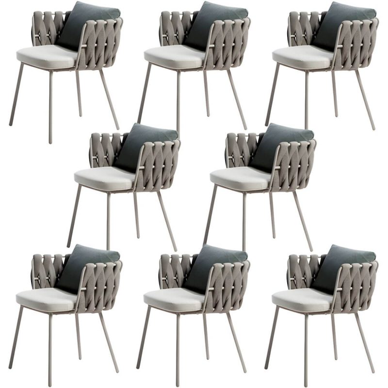 "Modern Dining Side Chair Aluminum Outdoor Bistro Chairs with Arm - Blue/ Gray 8 Piece Set"