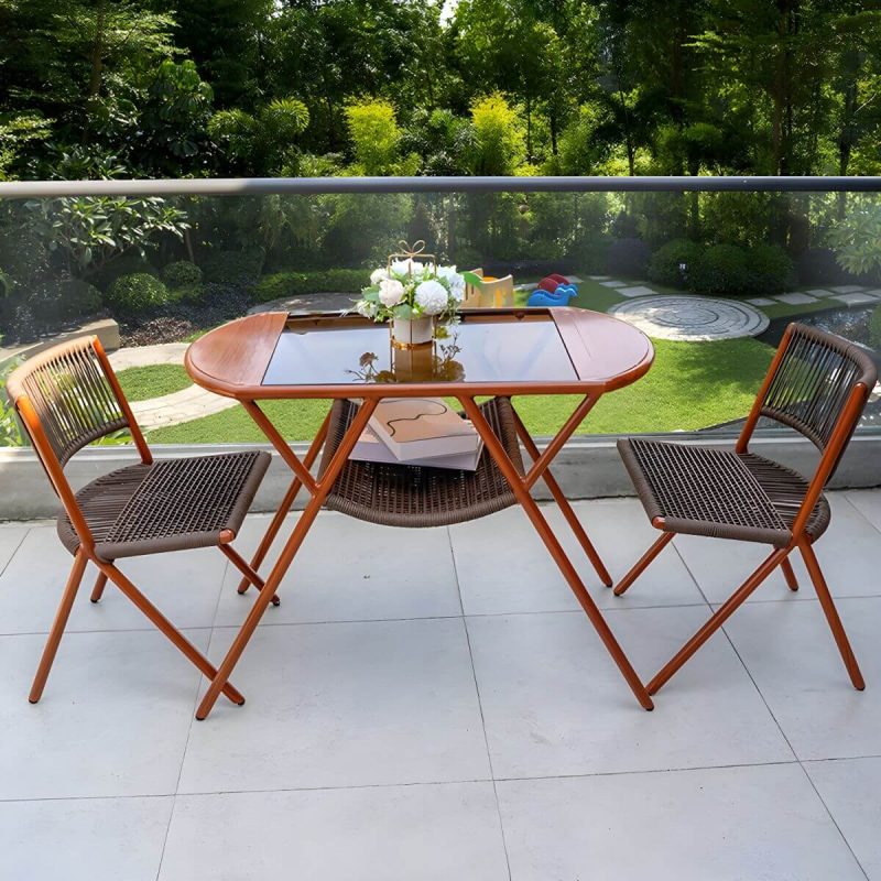 "Modern Ellipse Shape Courtyard Table Aluminium Wood Grain Outdoor Table - Table Only Clear"