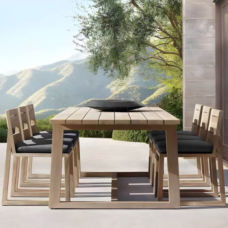 "Teak Wood Mid-Century Modern Patio Dining Set in Natural Finish - Table 47.2"L x 47.2"W x 29.5"H"