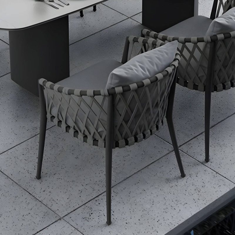"Modern Gray Metal Arm Chair with Wicker Back and Cushions for Your Patio - 25"L x 24"W x 29"H 4 Piece Set"