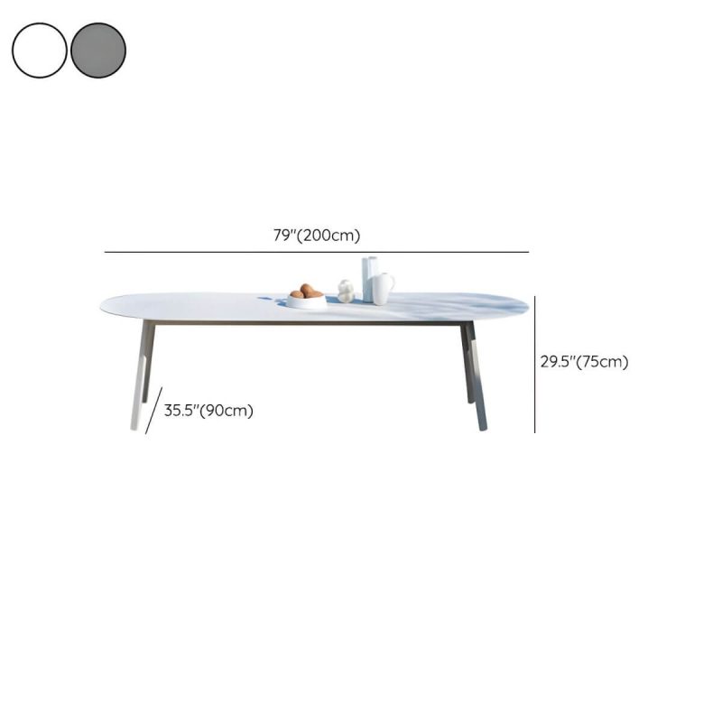 "Dimension of Contemporary Style Stone Patio Table Oval Shape with Metal Legs in Grey/White - Table Only 78.7"L x 35.4"W x 29.5"H Gray"