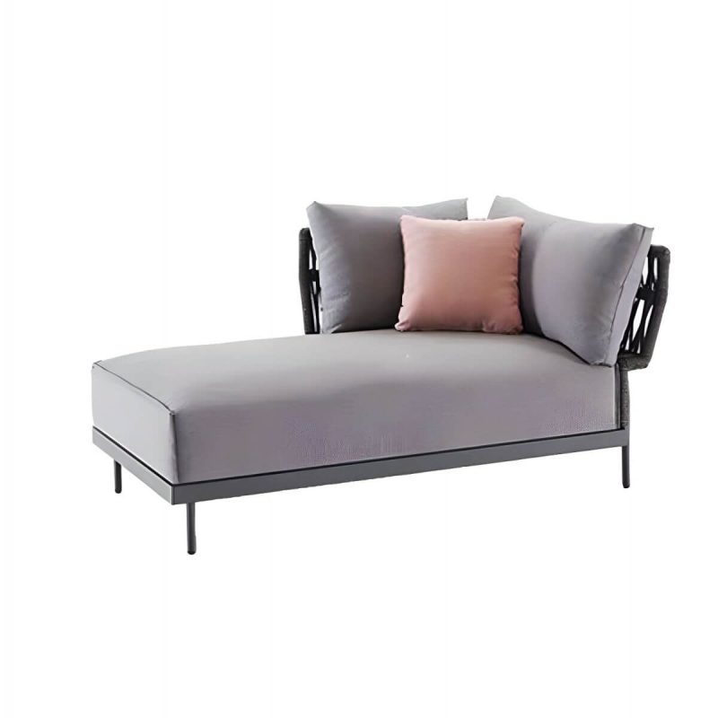 "Water Resistant Modern Upholstered Patio Metal Sofa with Cushions and Pillows - Chaise Lounge"