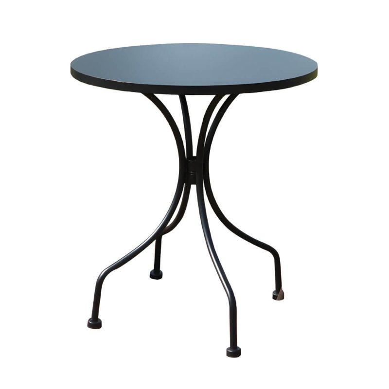 "Modern Geometric Waterproof Courtyard Table Metal Base Outdoor Table - Table Only Round Black 23.6"L x 23.6"W x 28.3"H"