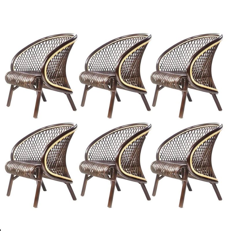 "Tropical Matte Finish Patio Chair Assembled Wicker with Arms - Nut-Brown 6 Piece Set"