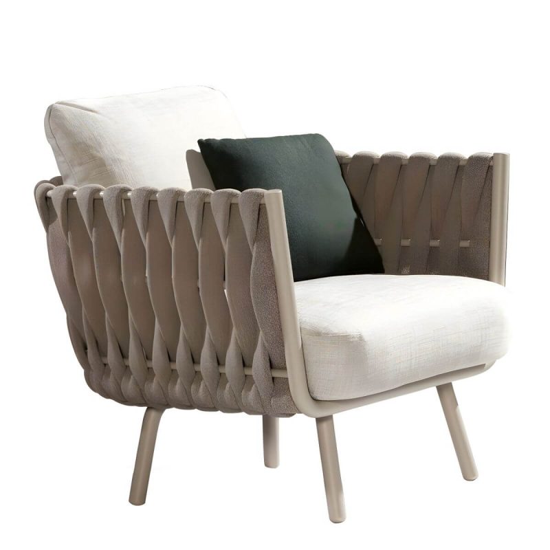 "Gray Metal Framed Modern Sofa with White Upholstery and Cushions - Light Gray 1-Seater Sofa"