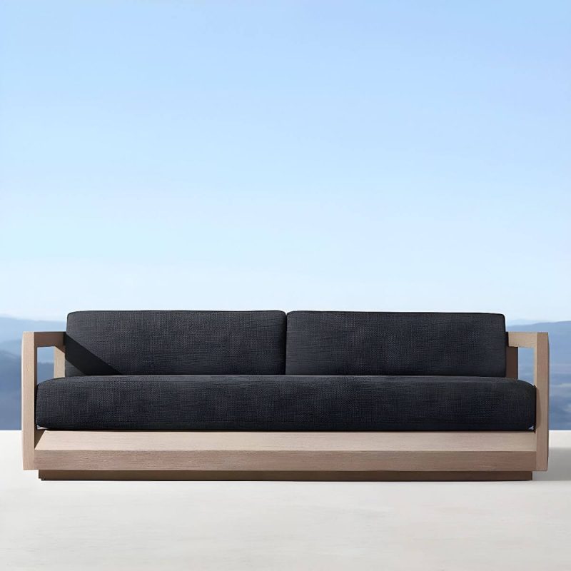 "Wood Rectangular Contemporary Patio Sofa with Cushions for Outdoor - 2-Seater Sofa"