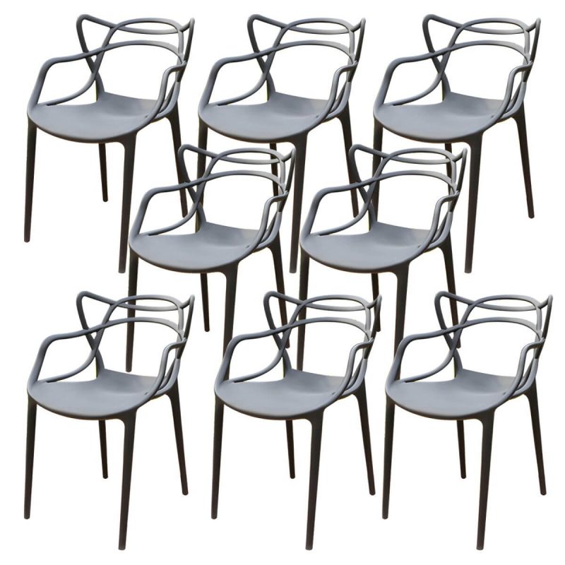"Stacking Dining Armchair Contemporary Plastic Patio Arm Chair - 20"L x 20"W x 33"H 8 Piece Set"