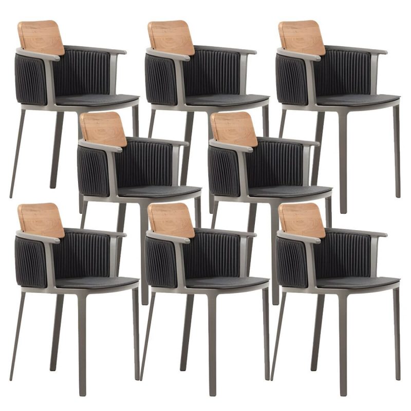 "Metal Coastal With Arm Solid Wood Black Outdoor Bistro Chairs - 8 Piece Set Aluminium Alloy 45 x 58 x 105 cm"