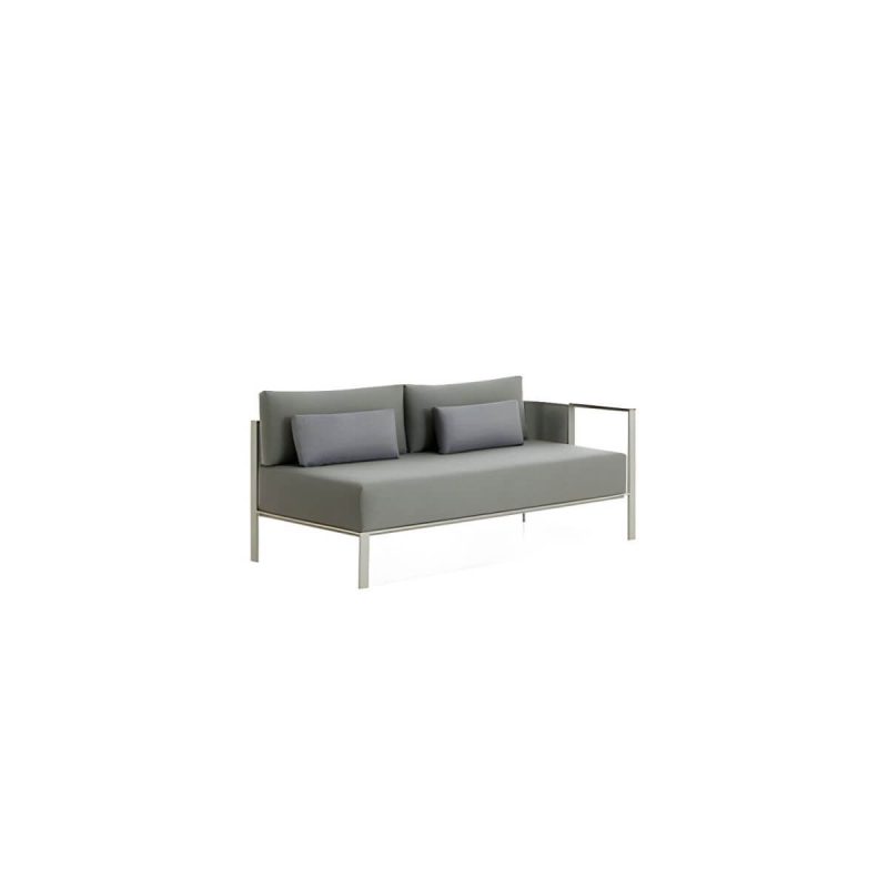 "Stainless Steel Frame Outdoor Sofa Industrial Water Resistant Patio Sofa with Cushion - Left Armrest Double Seat"