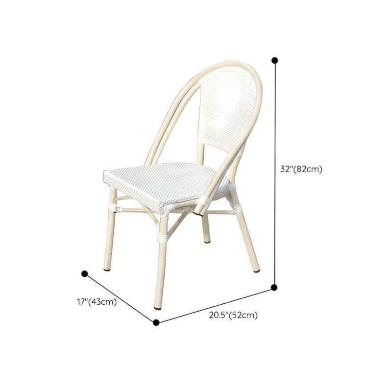"Dimension of Traditional Arm Cane Back Dining Chair Stackable for Outdoor - Gloss White 4 Piece Set"