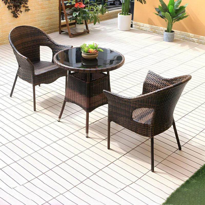 "Stackable Traditional Metal Arm Chair with Brown Wicker Back and Rust Resistant Aluminum Frame - 4 Piece Set"