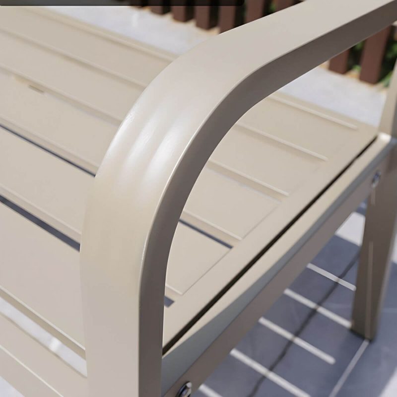 "Sleek Metal Outdoor Dining Set Rectangular Table with 2 Stylish Benches - Table & 2 Benches 59"L x 35"W x 29"H Red"