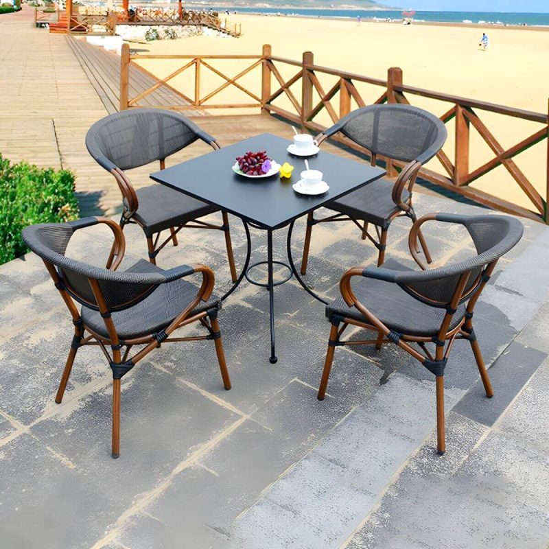 "Metal Modern Brown Patio Dining Set with Stackable Chairs and Weatherproof Durability - Table & Chair(s) 70 x 70 x 73 cm 4"