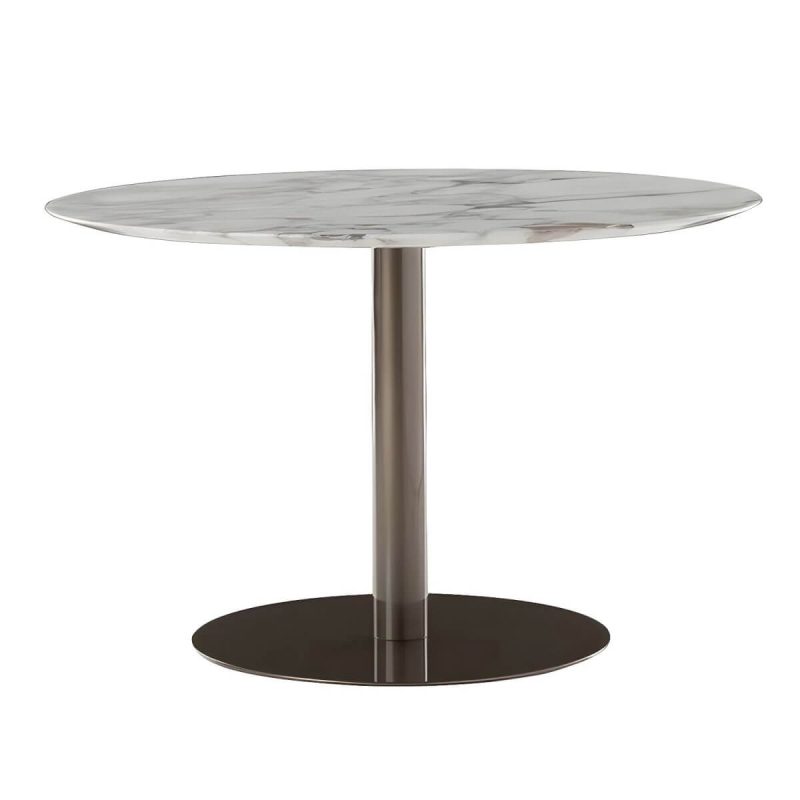 "Modern Geometric Waterproof Courtyard Table Metal Base Outdoor Table - Table Only Round Marble 35.4"L x 35.4"W x 29.5"H"