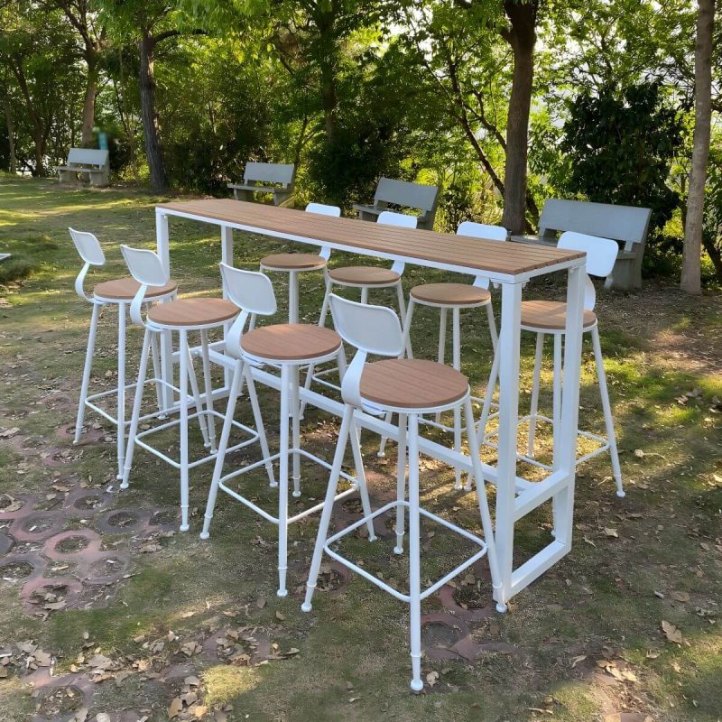 "Manufactured Wood Water Resistant Patio Table Industrial Rectangle Bar Table in Brown - 118.1"L x 15.7"W x 41.3"H Table Only"