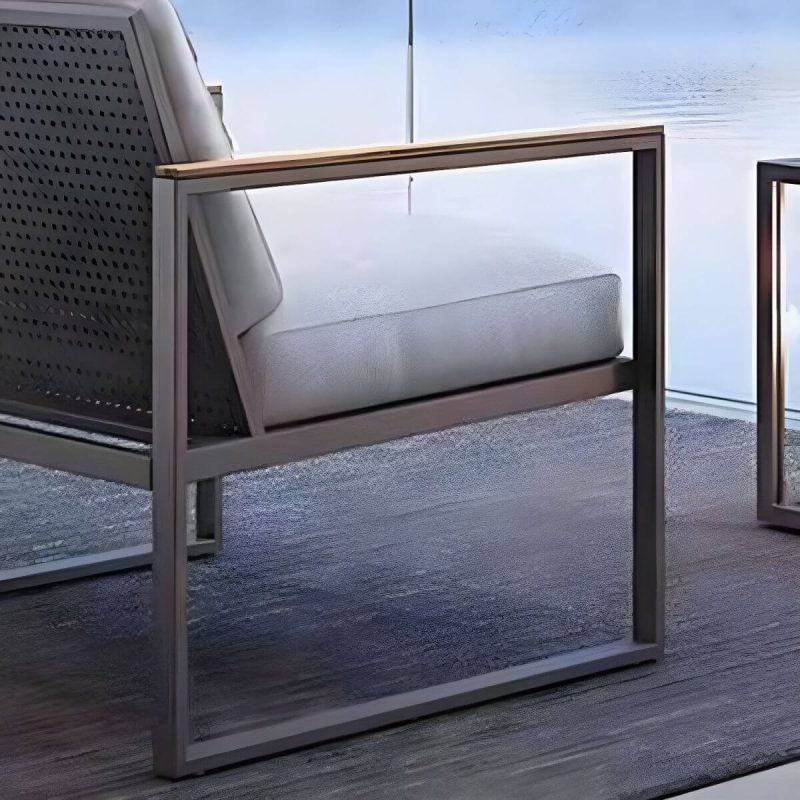 "Black Metal Patio Sofa Symmetrical with Cushions for Outdoor - 3-Seater Sofa"