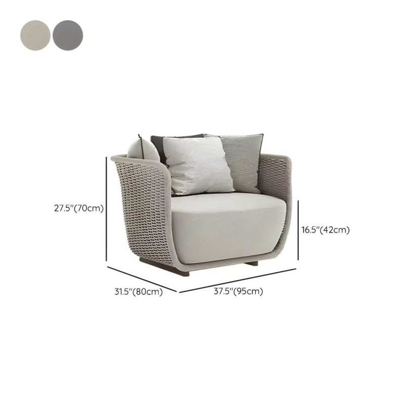 "Dimension of Waterproof Wicker/Rattan Modern Sofa with Upholstered Cushions and Pillows - Teak Frame - Apricot 1-Seater Sofa"