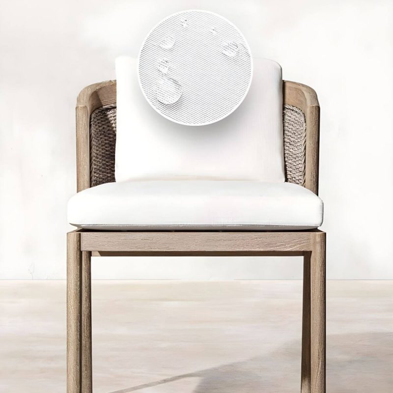 "Modern Wooden Arm Chair with Brown Frame and White Cushions for outdoor dining in the patio - With Arms Aluminium Alloy 26"L x 25"W x 33"H"