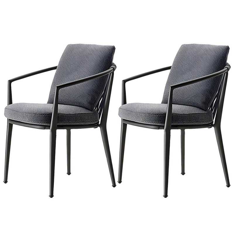 "Modern Dining Side Chair Aluminum Outdoor Bistro Chairs with Arm - Blue 2 Piece Set"