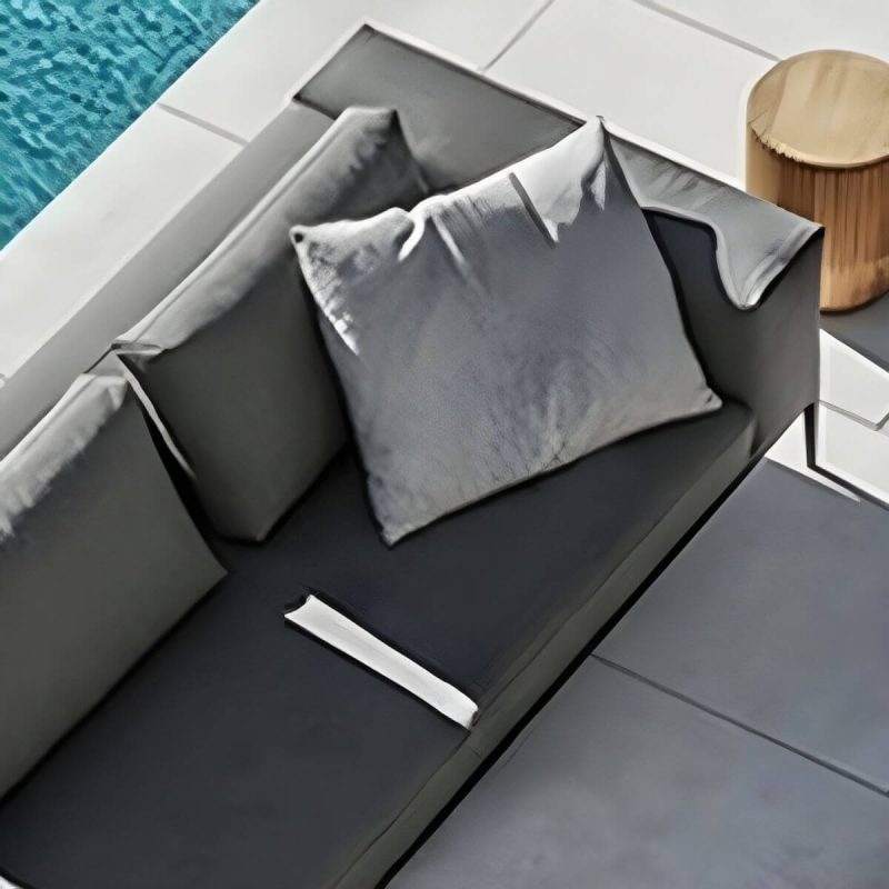 "Fade Resistant Black Metal Framed Patio Sofa with Cushions & Pillow (Modern Gray) - Daybed"