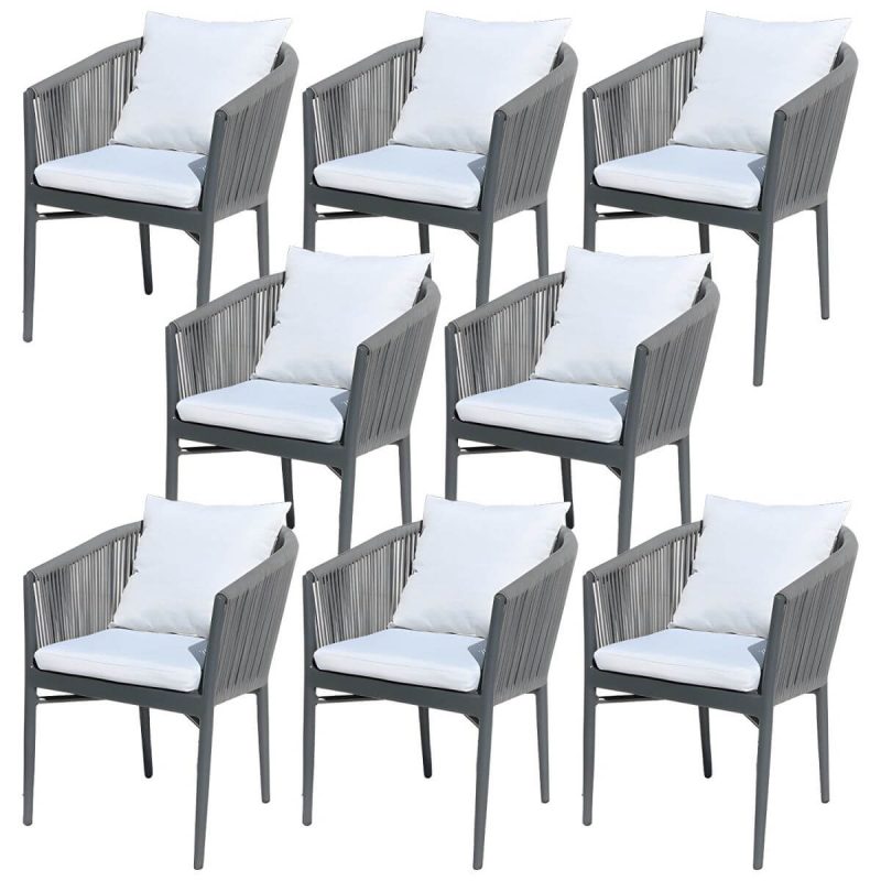 "Tropical Style Metallic Patio Chair Antique Finish with Cushions - 8 Piece Set"
