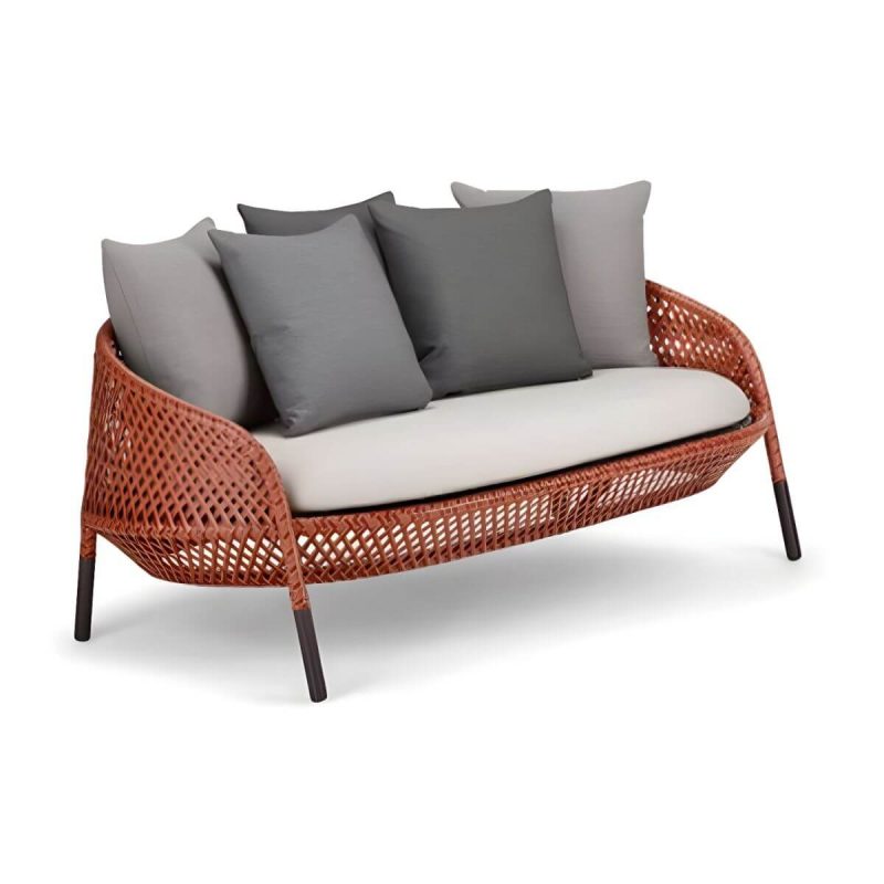"Metal Frame Symmetrical Contemporary Patio Sofa with Pillow Cushions - Red 65"L x 33.5"W x 31.5"H"