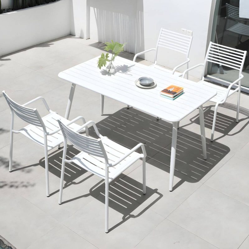 "Metal Modern Standard Height Dining Room Chair and Table Set with Chairs - Table & Chair(s) 55"L x 31"W x 29"H 4 White"