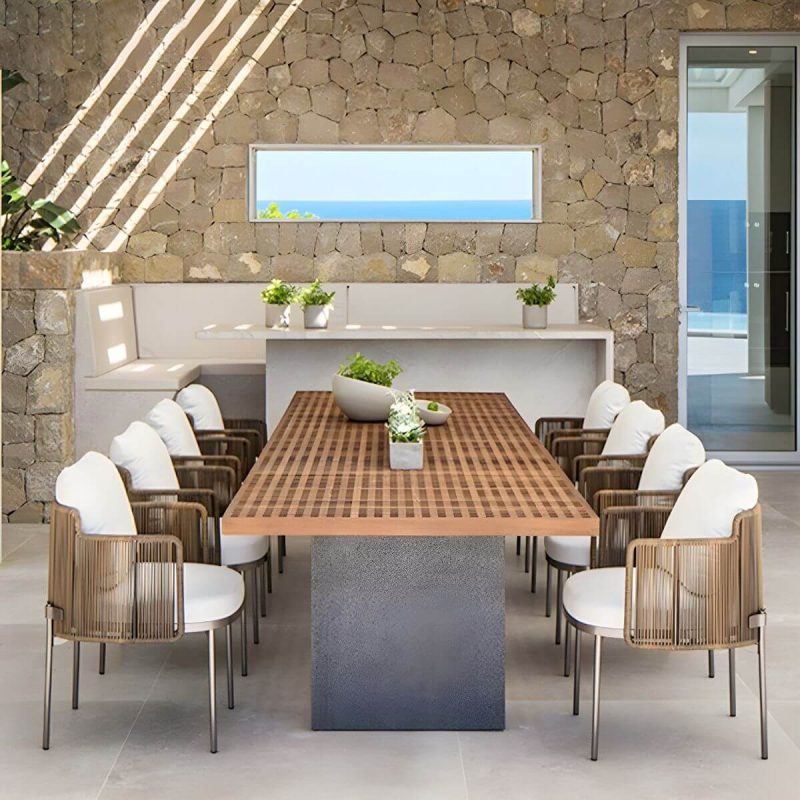 "Solid Teak Wood Square Patio Dining Table with UV Resistant Finish - Table Only 118"L x 35"W x 29"H"
