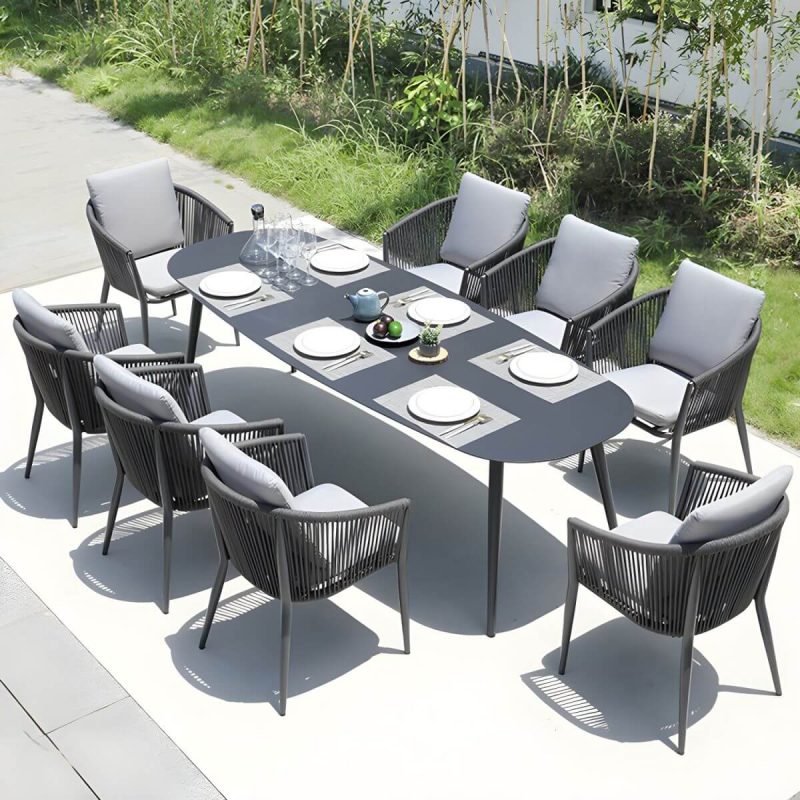 "Contemporary Dining Table Set with Woven Chairs for Courtyard - Table & Chair(s) 160 x 90 x 74 cm 6"
