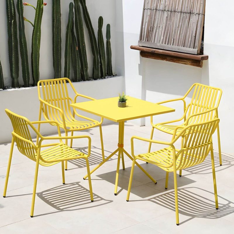 "Contemporary Round/Square Bistro Table Aluminum Water Resistant Patio Table - Green Round Table Only"