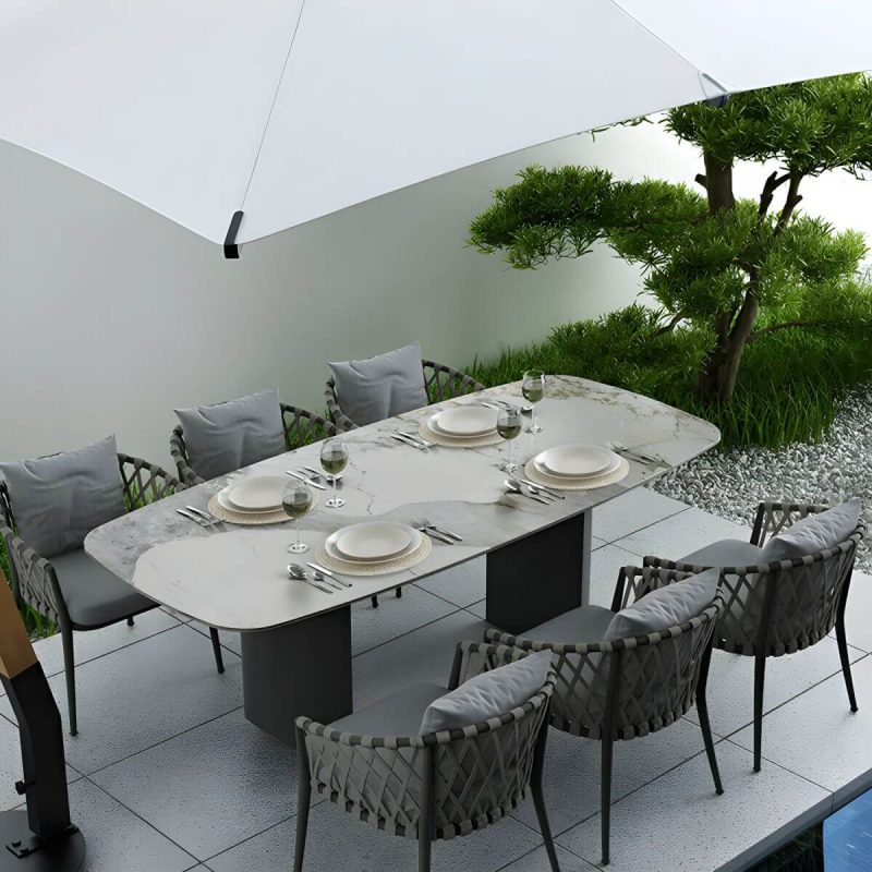 "Modern Gray Metal Arm Chair with Wicker Back and Cushions for Your Patio - 24"L x 24"W x 30"H 6 Piece Set"