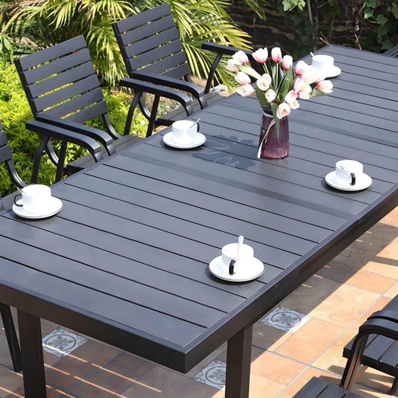 "Black Wooden Patio Table Contemporary Style in Rectangular Shape - Table Only"