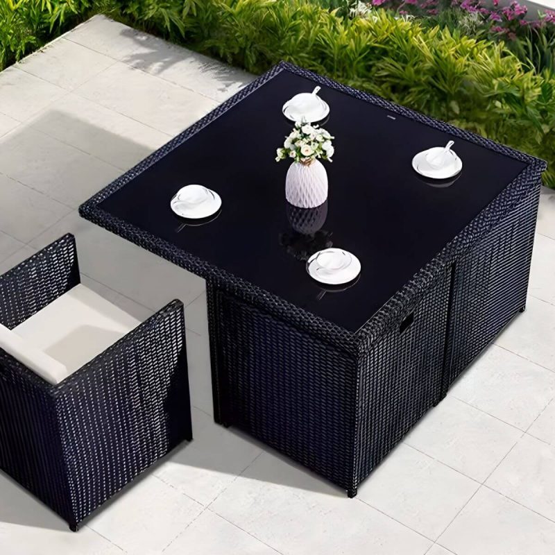 "Stylish Weatherproof Glass-top Patio Dining Set with Upholstered Chairs - Table & Chair(s) 47.2"L x 47.2"W x 29.5"H 4 Brown"