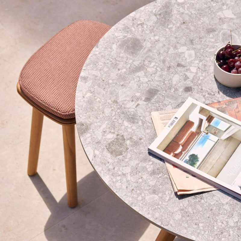 "Modern Grey Stone Circular-shaped Sun-proof Patio Dining Table, Without Chairs, 47.2"L x 47.2"W x 28.7"H"